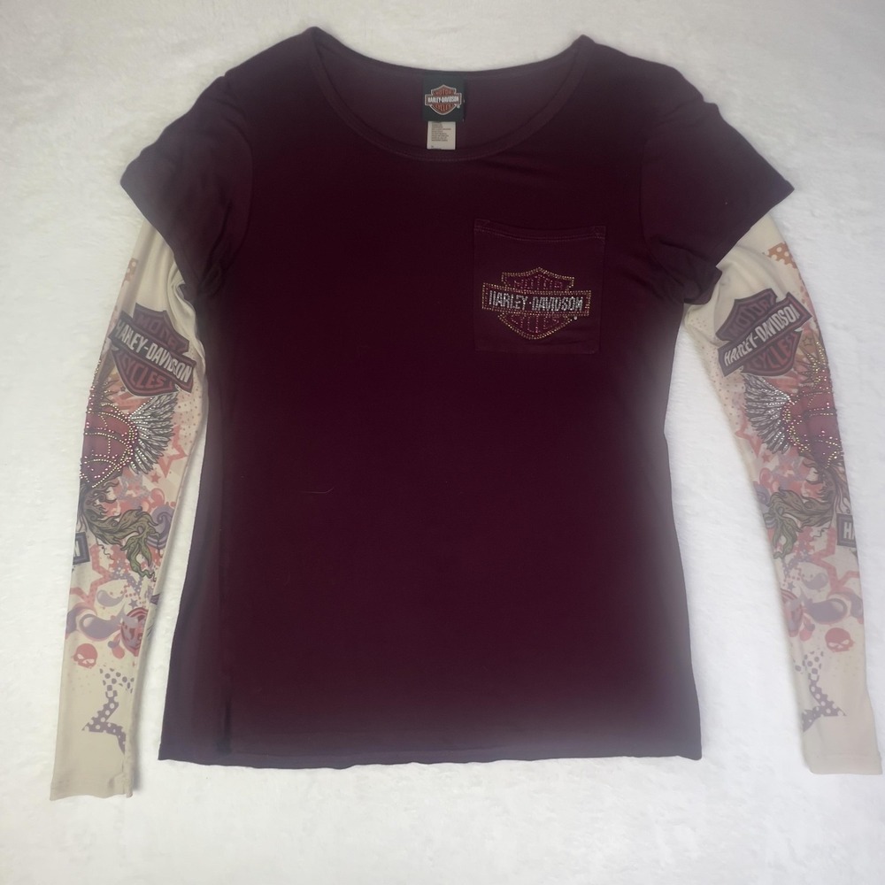 Harley-Davidson Women's Maroon Long-Sleeve Tattoo Sleeve Tee